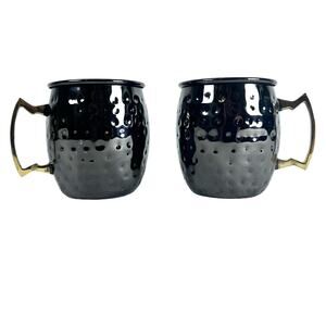 Moscow Mule Stainless Steel Mugs Gunmetal Gray Brass Handles-Set of 2-Excellent!